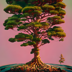 beautiful painting of a bonsai tree(simon stalenhag)