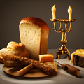 Still life with candelabra  bread  sausage and cheese(Mark Brooks)