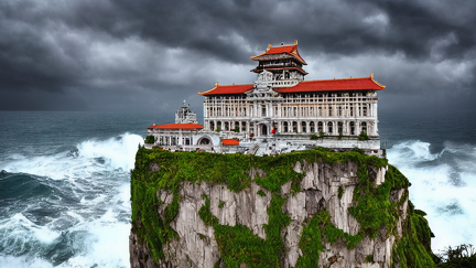 a sophisticated City hall on a gigantic cliff above the stormy sea-011