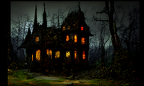 a photorealistic painting of a haunted house 